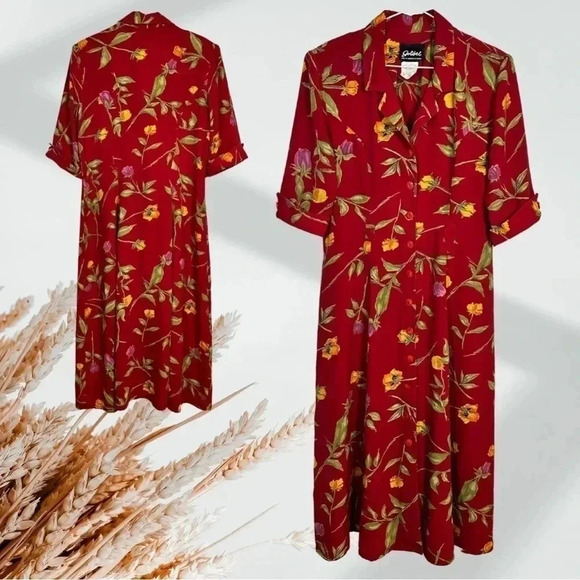 Vintage red dress with floral design in size 17/18 - Picture 1 of 5